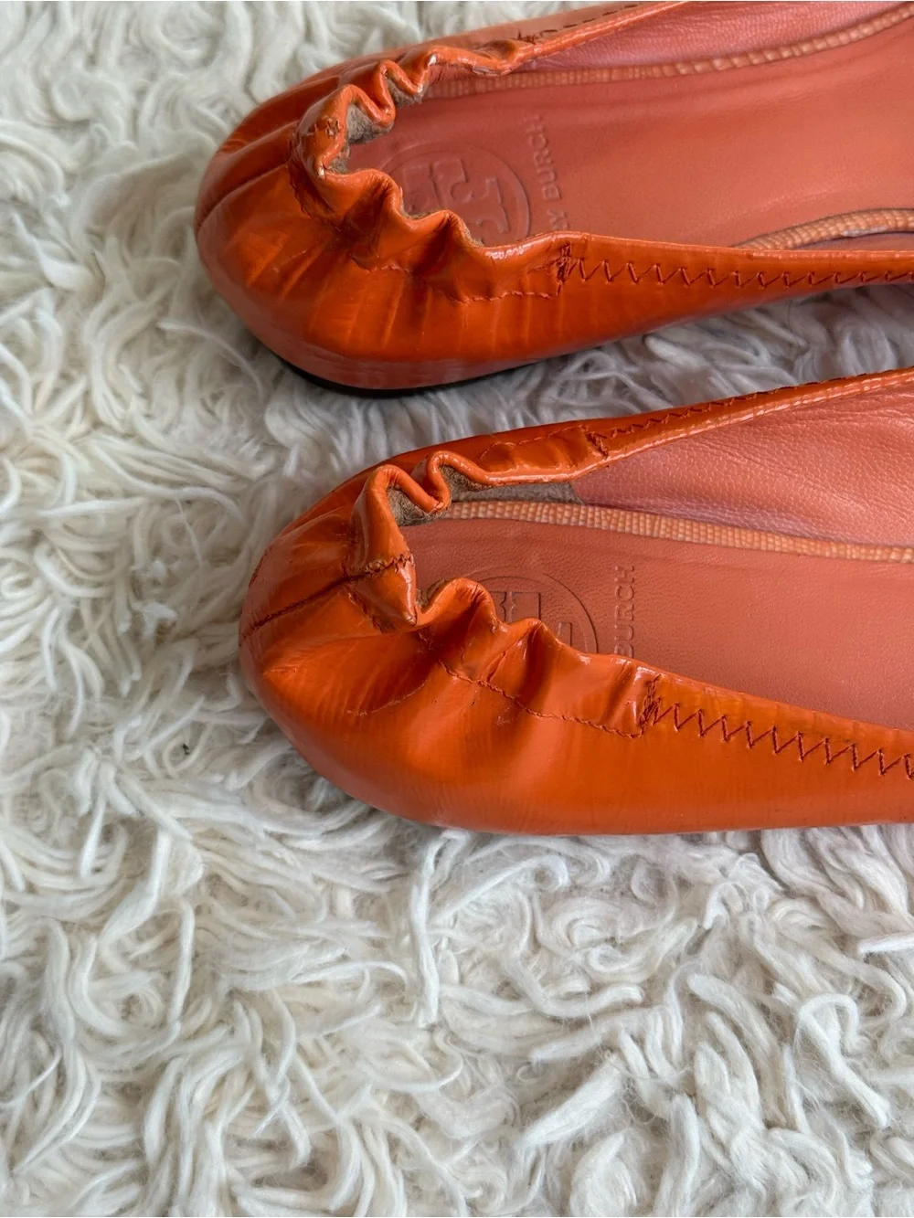 Tory Burch Reva Orange Leather Ballet Flats Size 8